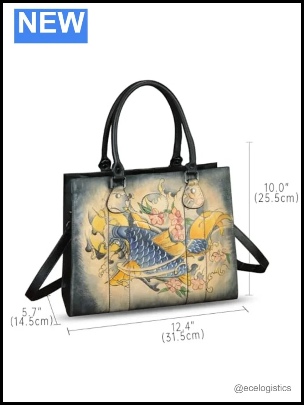 Genuine Leather Hand Painted Satchel Handbag Women Work Tote Crossbody